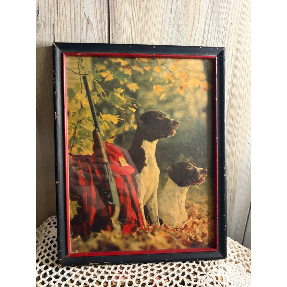 Vintage Hunting Dog Print German Shorthaired Pointer Framed Art 10x12